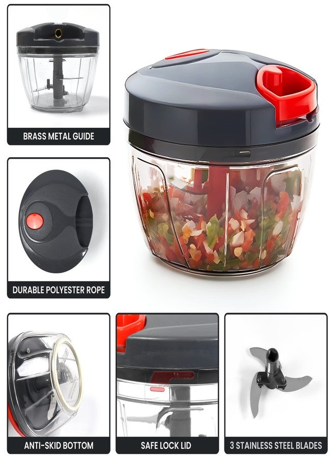 Oblivion Chopper for Kitchen | Vegetable Chopper & Cutter | Onion Chopper | Chopper for Kitchen Use | Hand Chopper for Kitchen | Cutter with 3 Blades for Chopping (Grey 450-ML) - Image 2